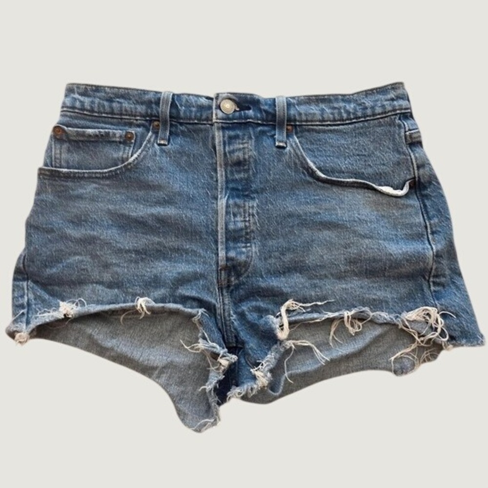 Levi's 501 Original Cut Off Denim Shorts W31 Button Fly High Rise Classic Jeans